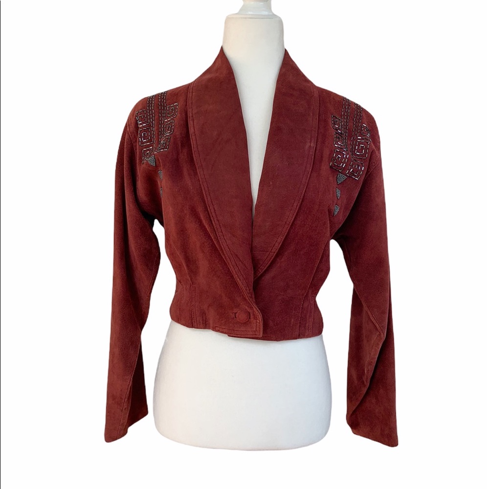🎉 BOGO 50 % off Pia Rucci Suede Leather Red Bolero W/BLK Beading